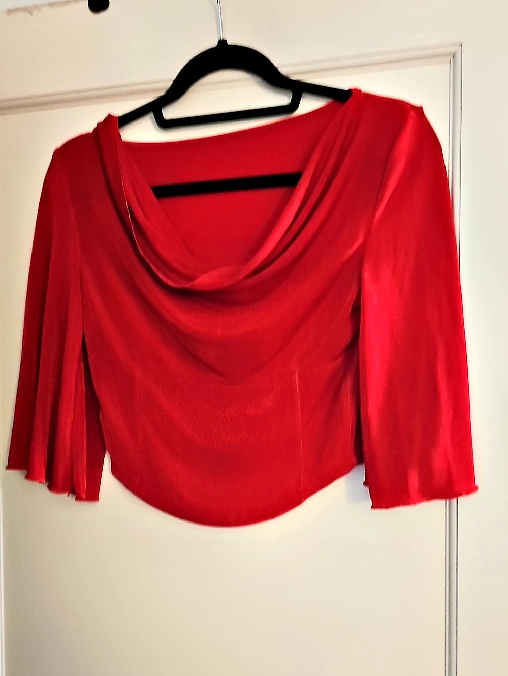 Red Cowl Neck Long Sleeve Top